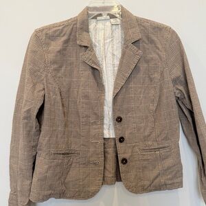 ST. JOHN'S BAY Women's Plaid Red Brown Cropped Lined Blazer Sz L AY